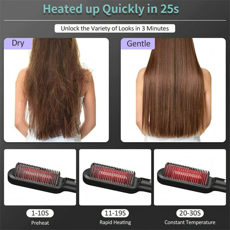 New 2 in 1 Hair Straightener Hot Comb Negative Ion Curling Tong Dual-Purpose Electric Hair Brush