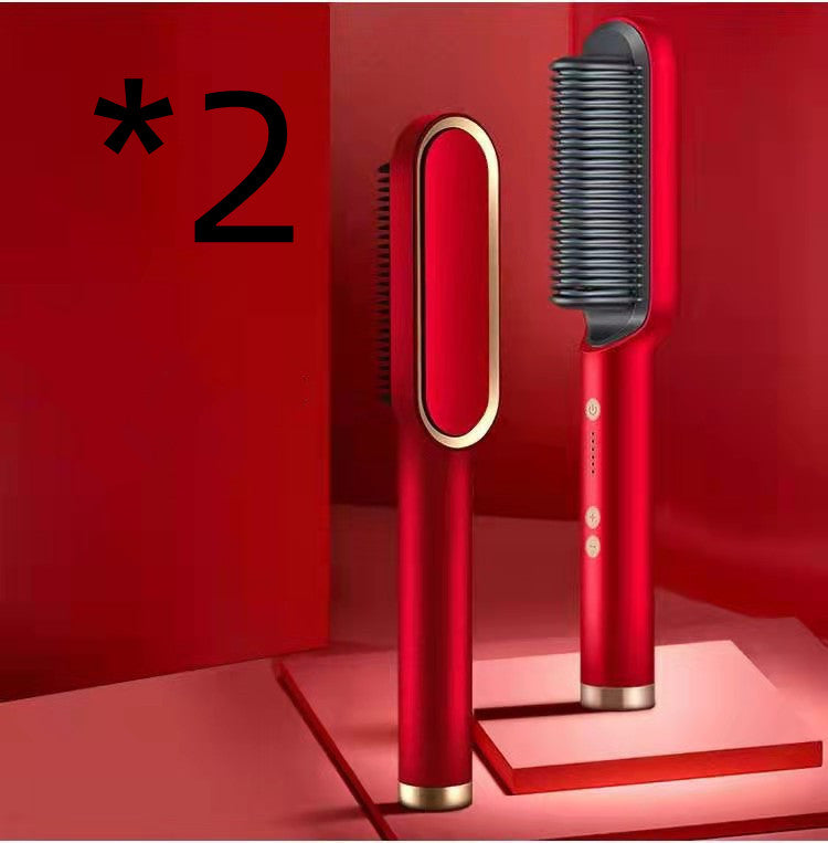 New 2 in 1 Hair Straightener Hot Comb Negative Ion Curling Tong Dual-Purpose Electric Hair Brush