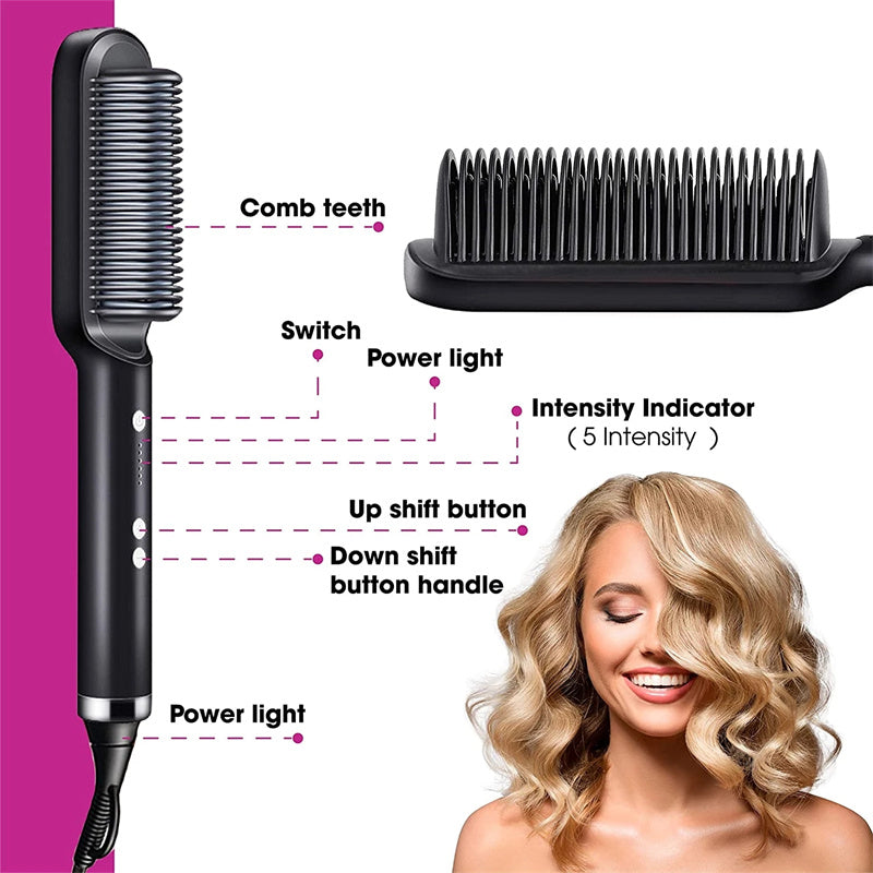 New 2 in 1 Hair Straightener Hot Comb Negative Ion Curling Tong Dual-Purpose Electric Hair Brush