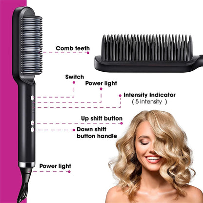New 2 in 1 Hair Straightener Hot Comb Negative Ion Curling Tong Dual-Purpose Electric Hair Brush
