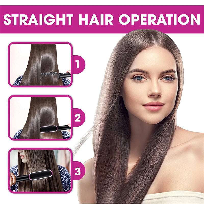New 2 in 1 Hair Straightener Hot Comb Negative Ion Curling Tong Dual-Purpose Electric Hair Brush